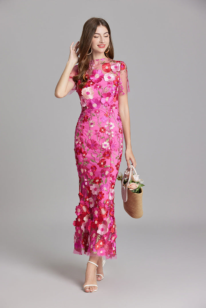 Women’s Floral Midi Dress with 3D Appliqué