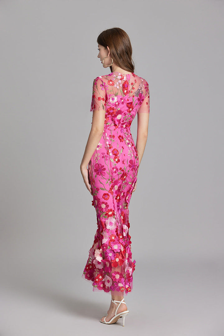 Women’s Floral Midi Dress with 3D Appliqué