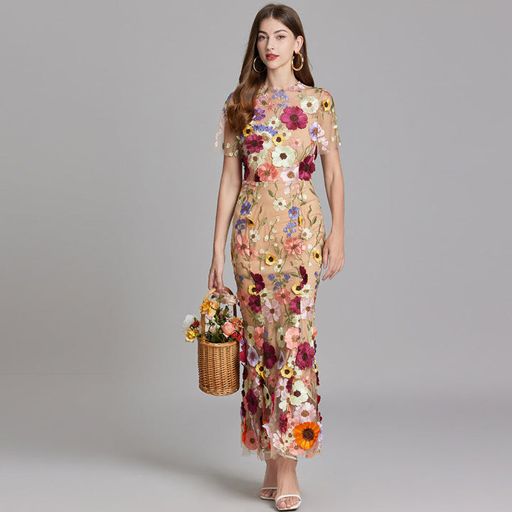 Women’s Floral Midi Dress with 3D Appliqué