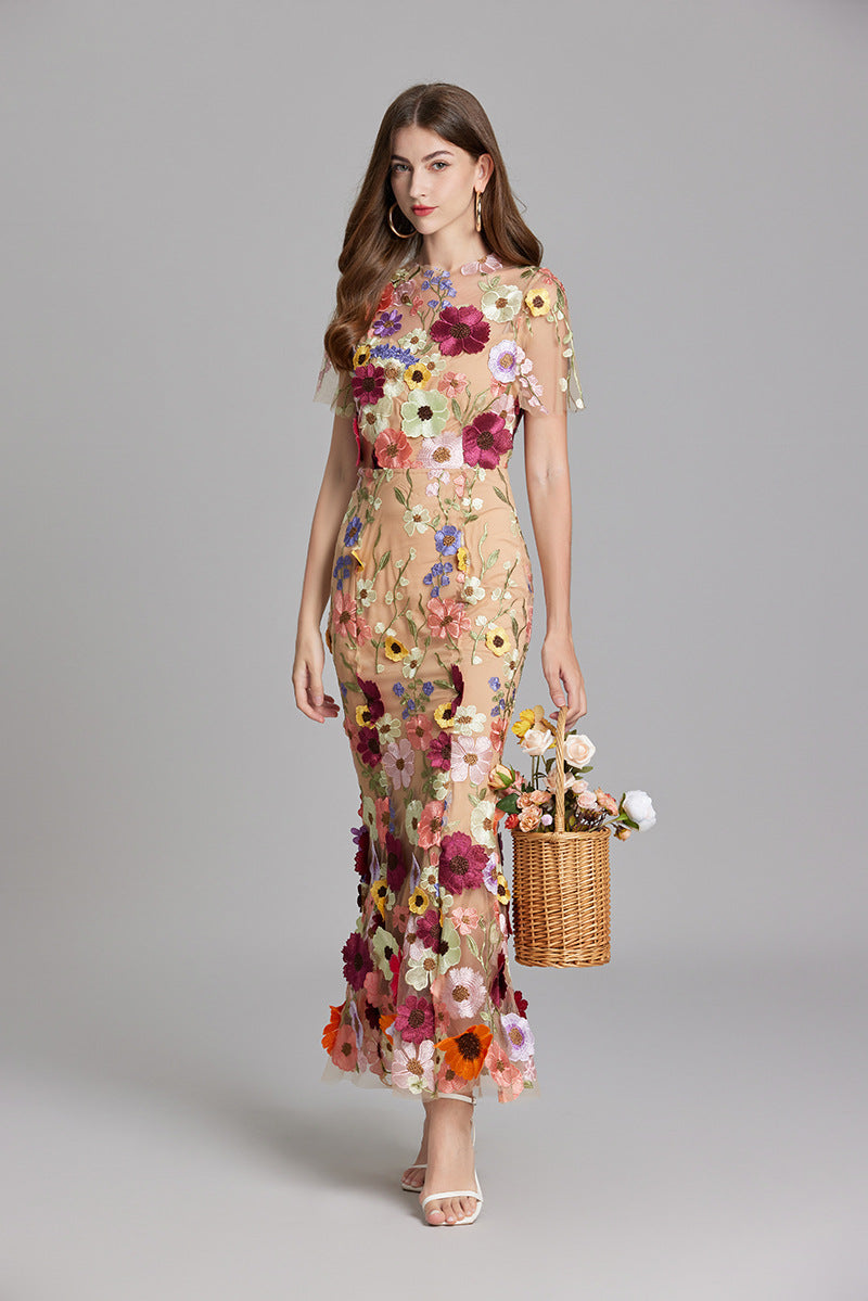 Women’s Floral Midi Dress with 3D Appliqué