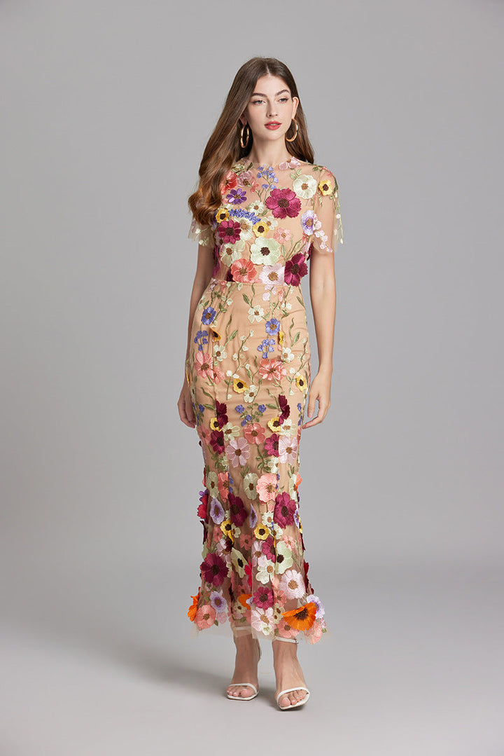Women’s Floral Midi Dress with 3D Appliqué