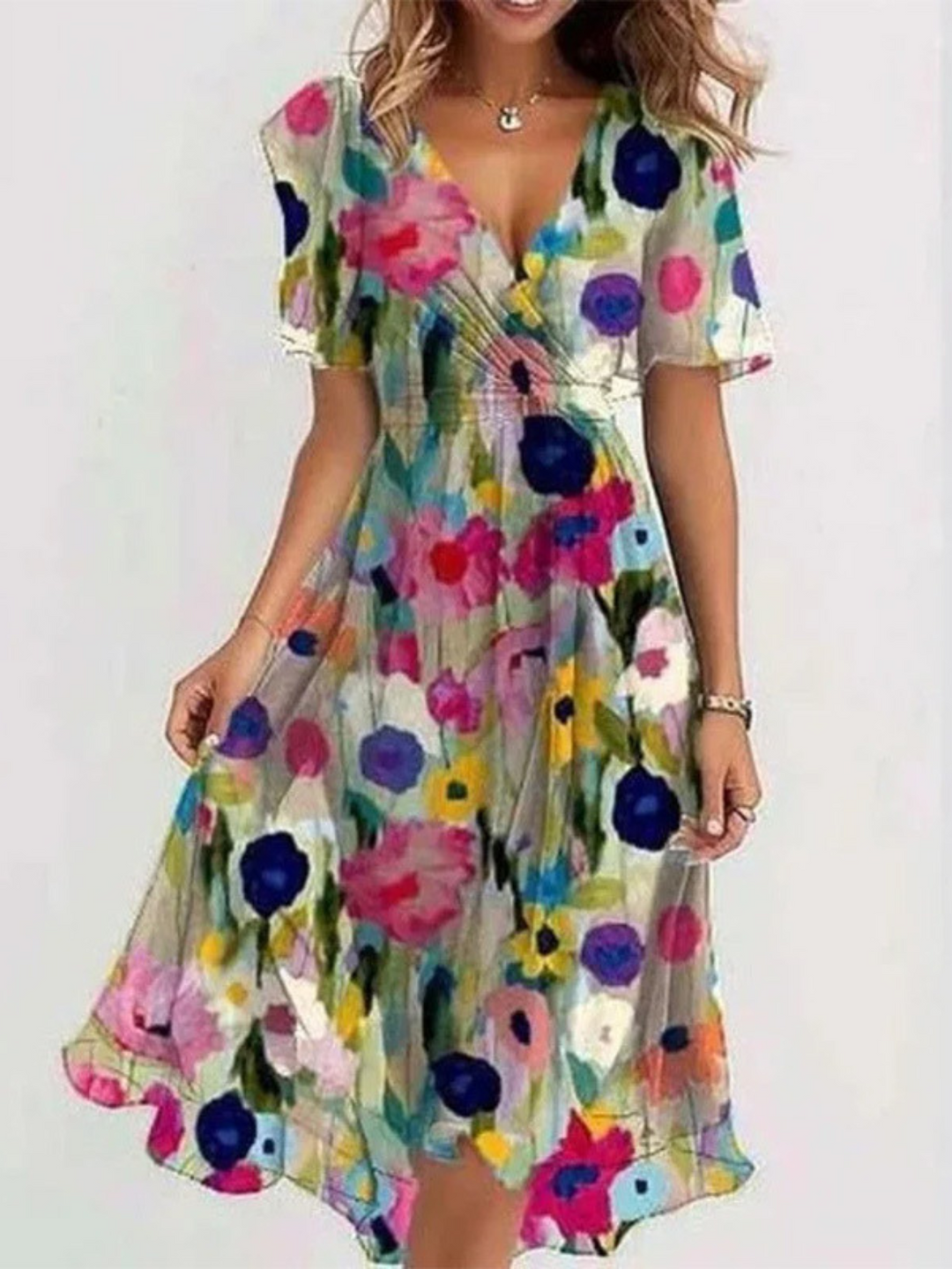Women's Floral Midi Dress with Belly Cover for Summer Day Outing