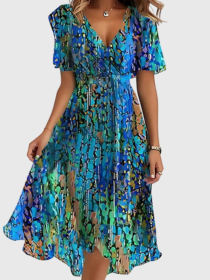 Women's Floral Midi Dress with Belly Cover for Summer Day Outing