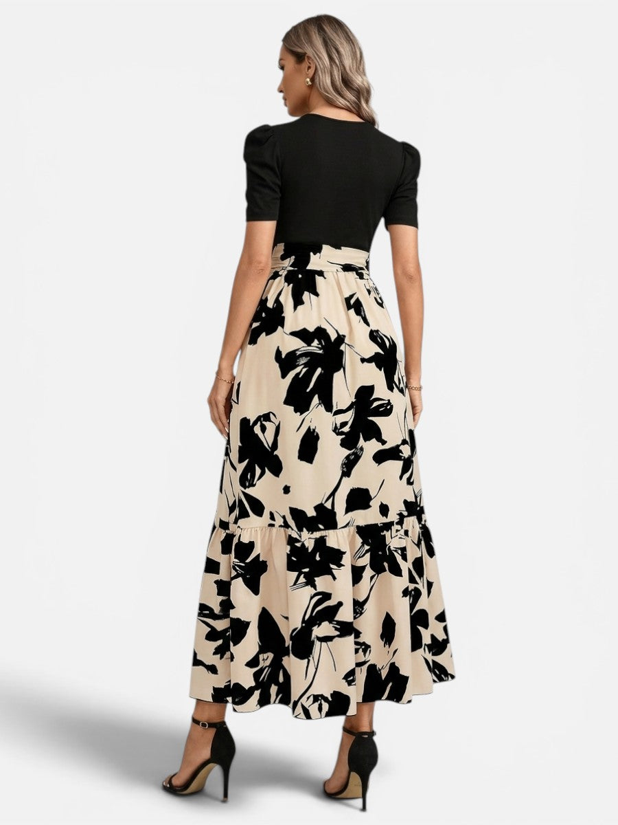 Women’s Floral Midi Dress with Belted Waist