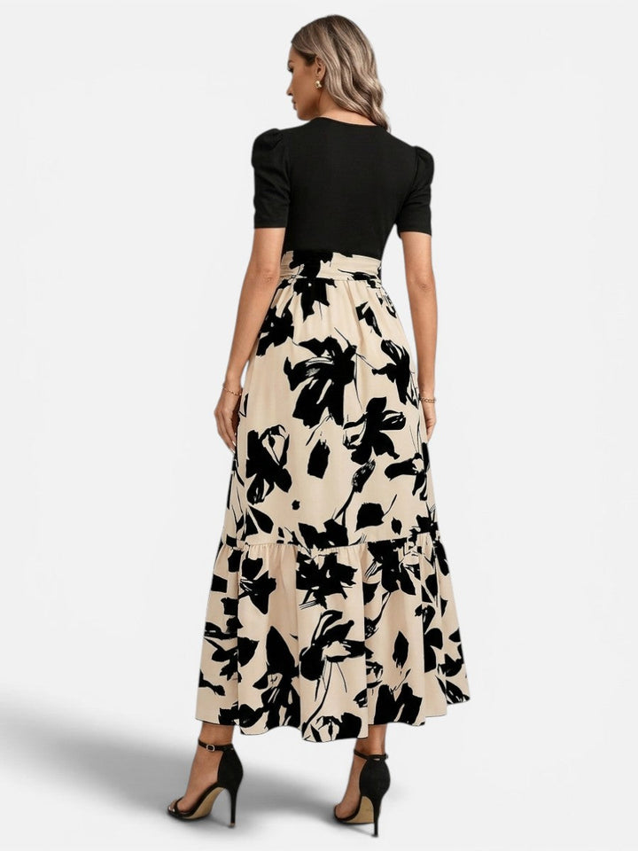 Women’s Floral Midi Dress with Belted Waist