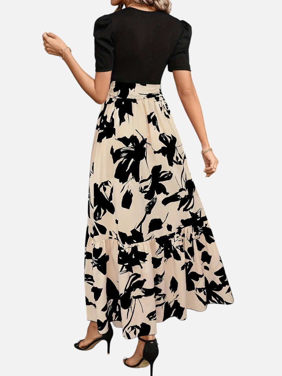Women’s Floral Midi Dress with Belted Waist