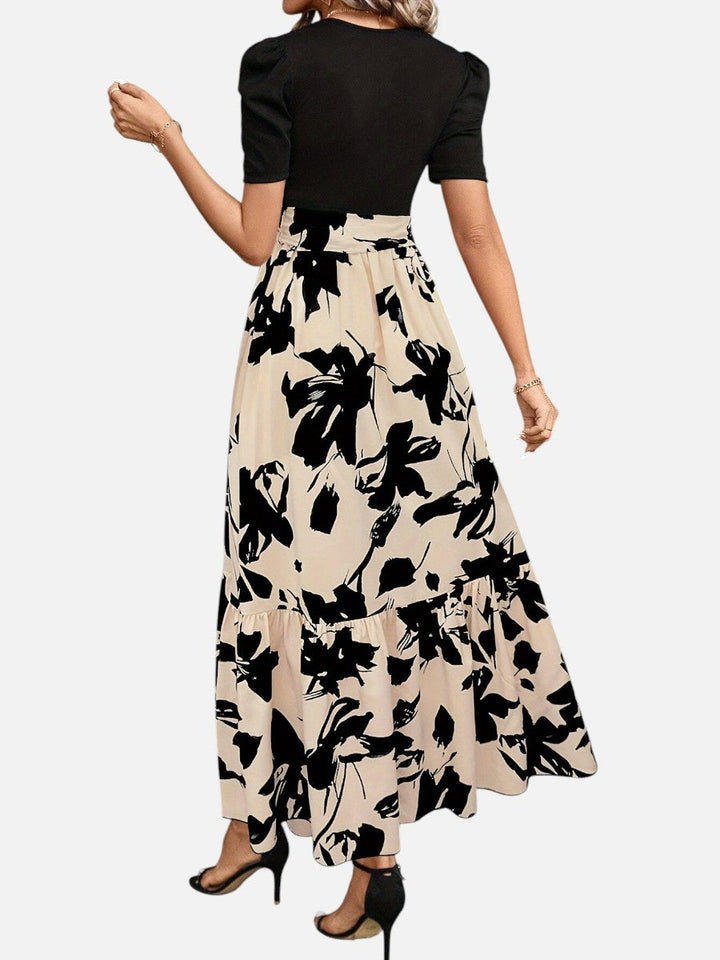 Women’s Floral Midi Dress with Belted Waist