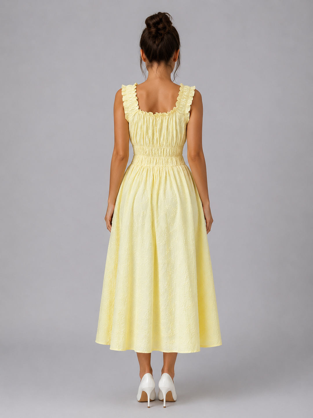 Women's Floral Midi Dress with Shirred Waist