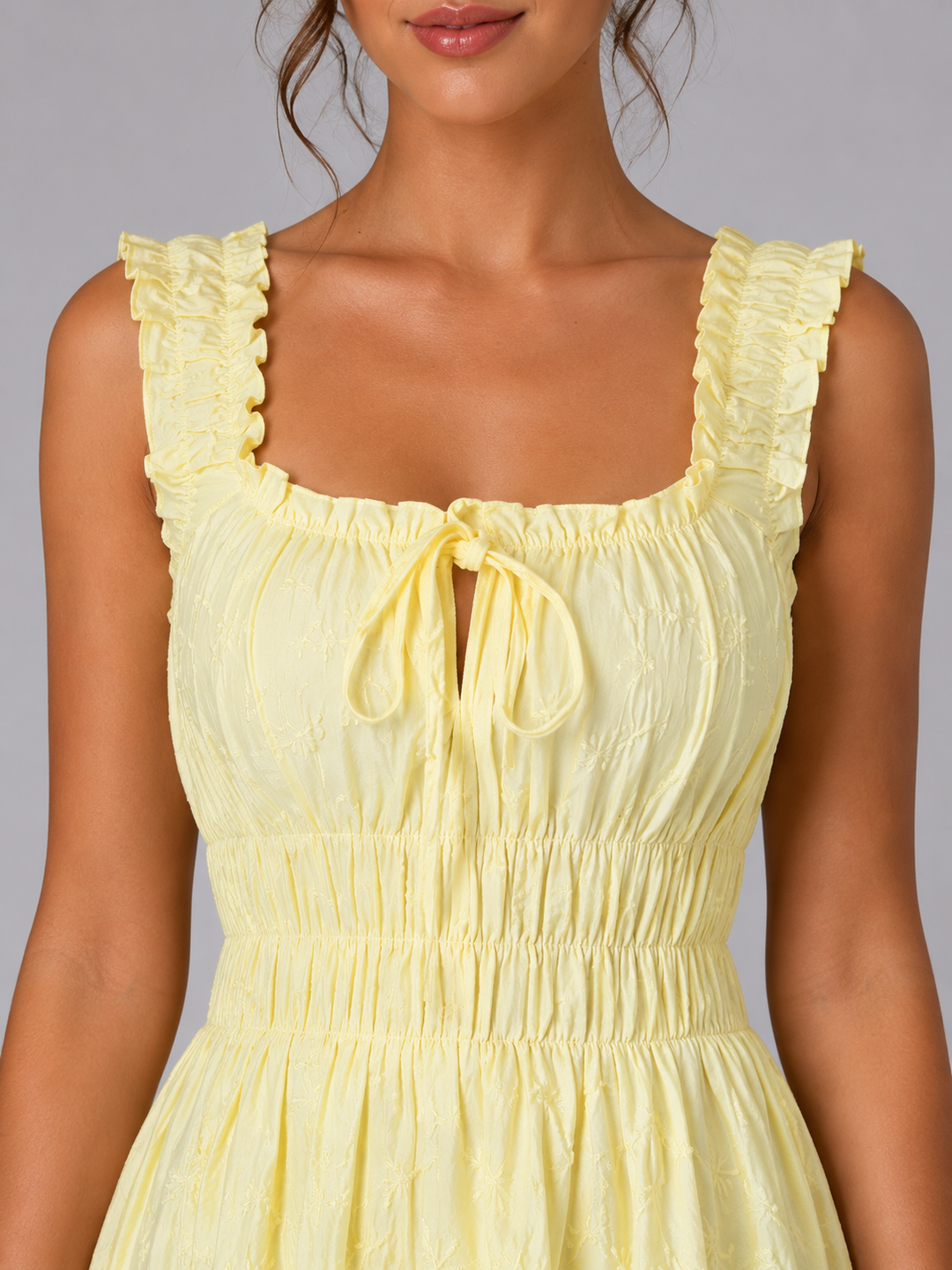 Women's Floral Midi Dress with Shirred Waist