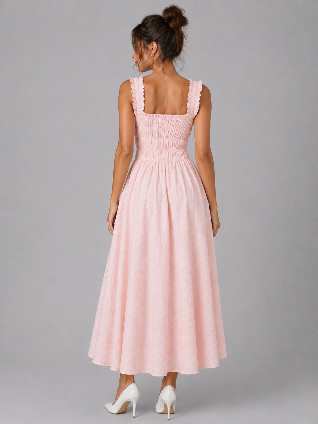 Women's Floral Midi Dress with Shirred Waist