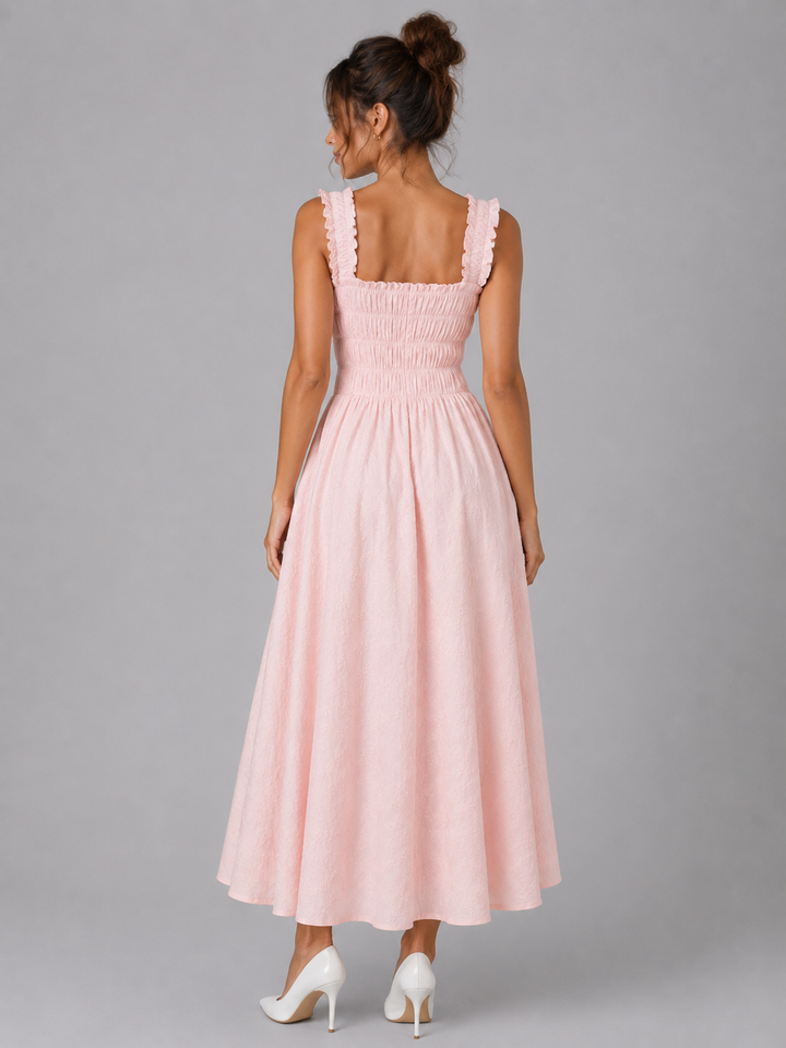 Women's Floral Midi Dress with Shirred Waist