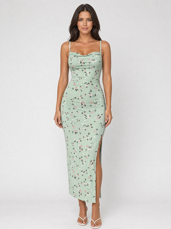 Women’s Floral Midi Dress with Side Split