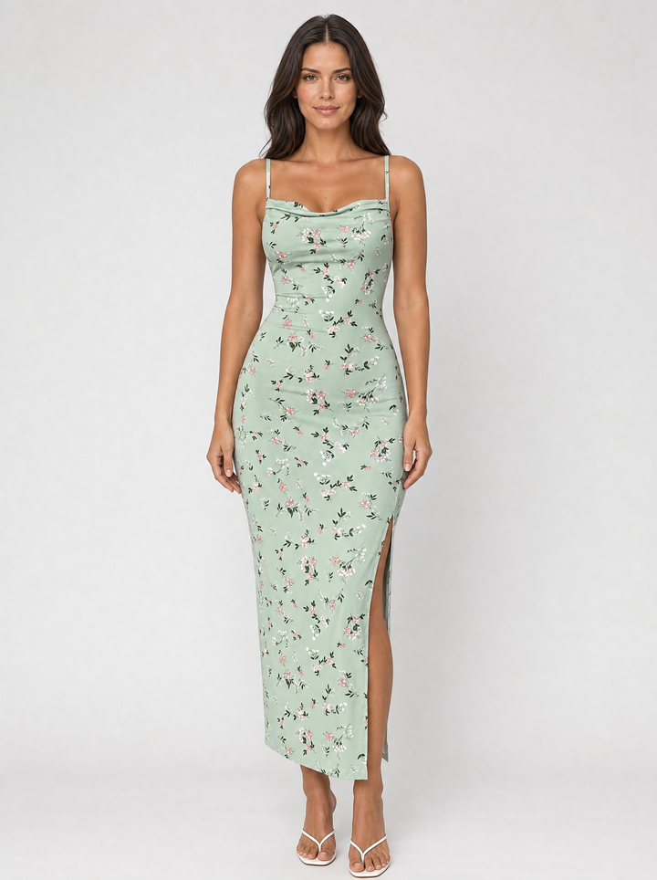 Women’s Floral Midi Dress with Side Split