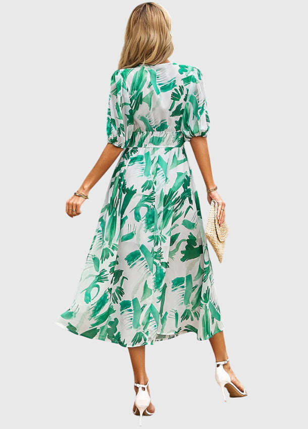 Women's Floral Midi Dress with Smocked Waist Garden Party