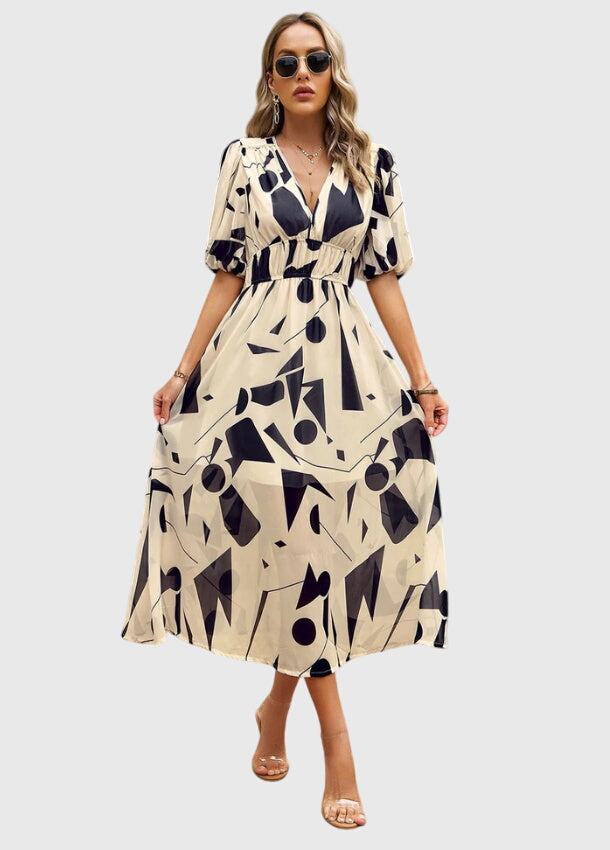Women's Floral Midi Dress with Smocked Waist Garden Party