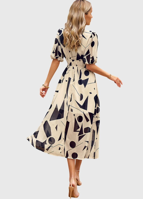 Women's Floral Midi Dress with Smocked Waist Garden Party