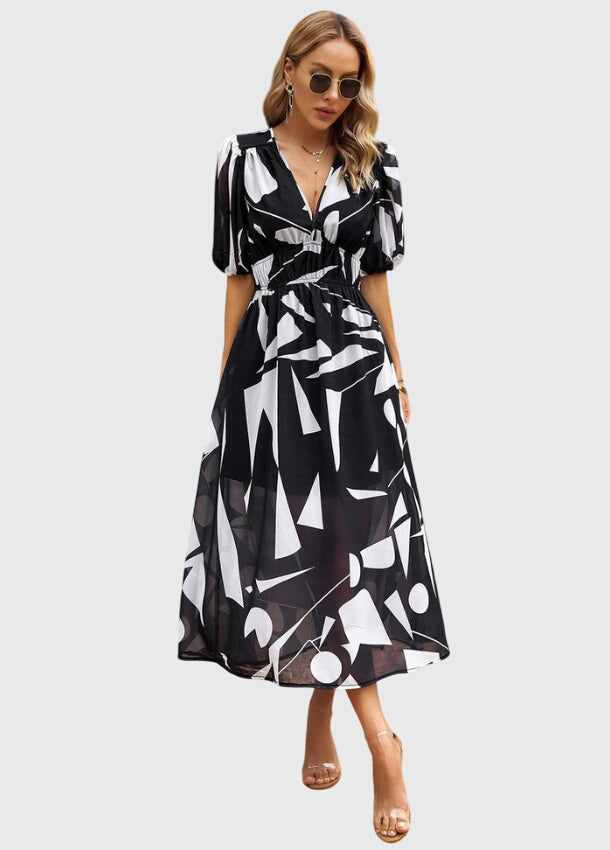 Women's Floral Midi Dress with Smocked Waist Garden Party