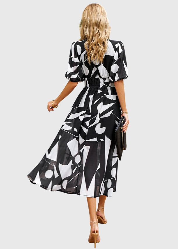 Women's Floral Midi Dress with Smocked Waist Garden Party