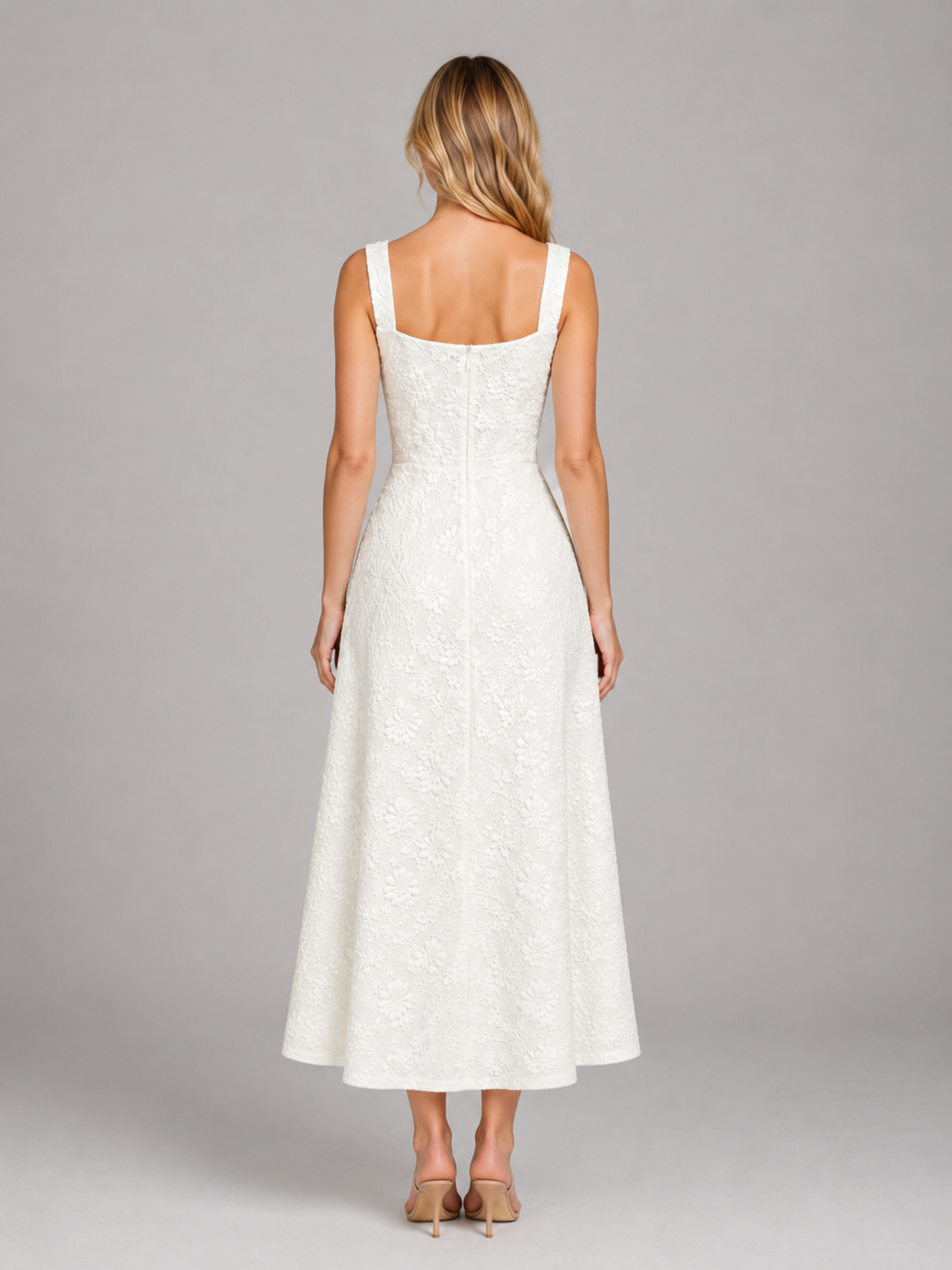 Women’s Floral Midi Dress with Square Neckline