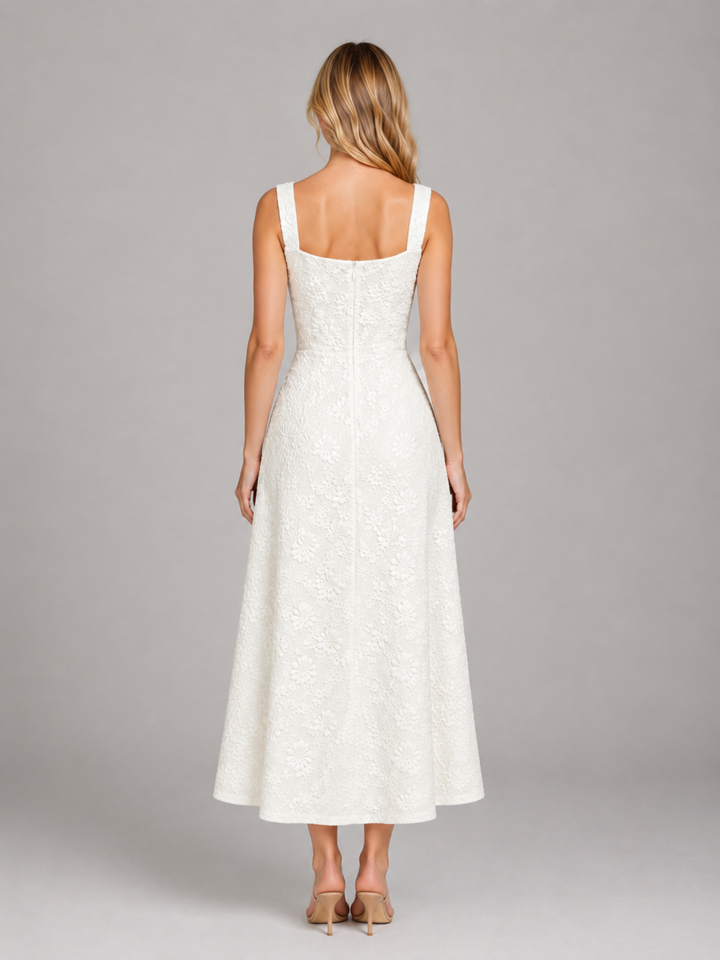 Women’s Floral Midi Dress with Square Neckline