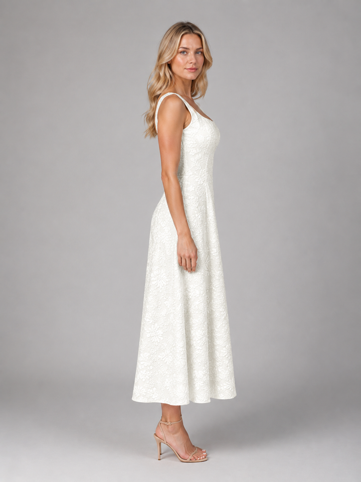 Women’s Floral Midi Dress with Square Neckline