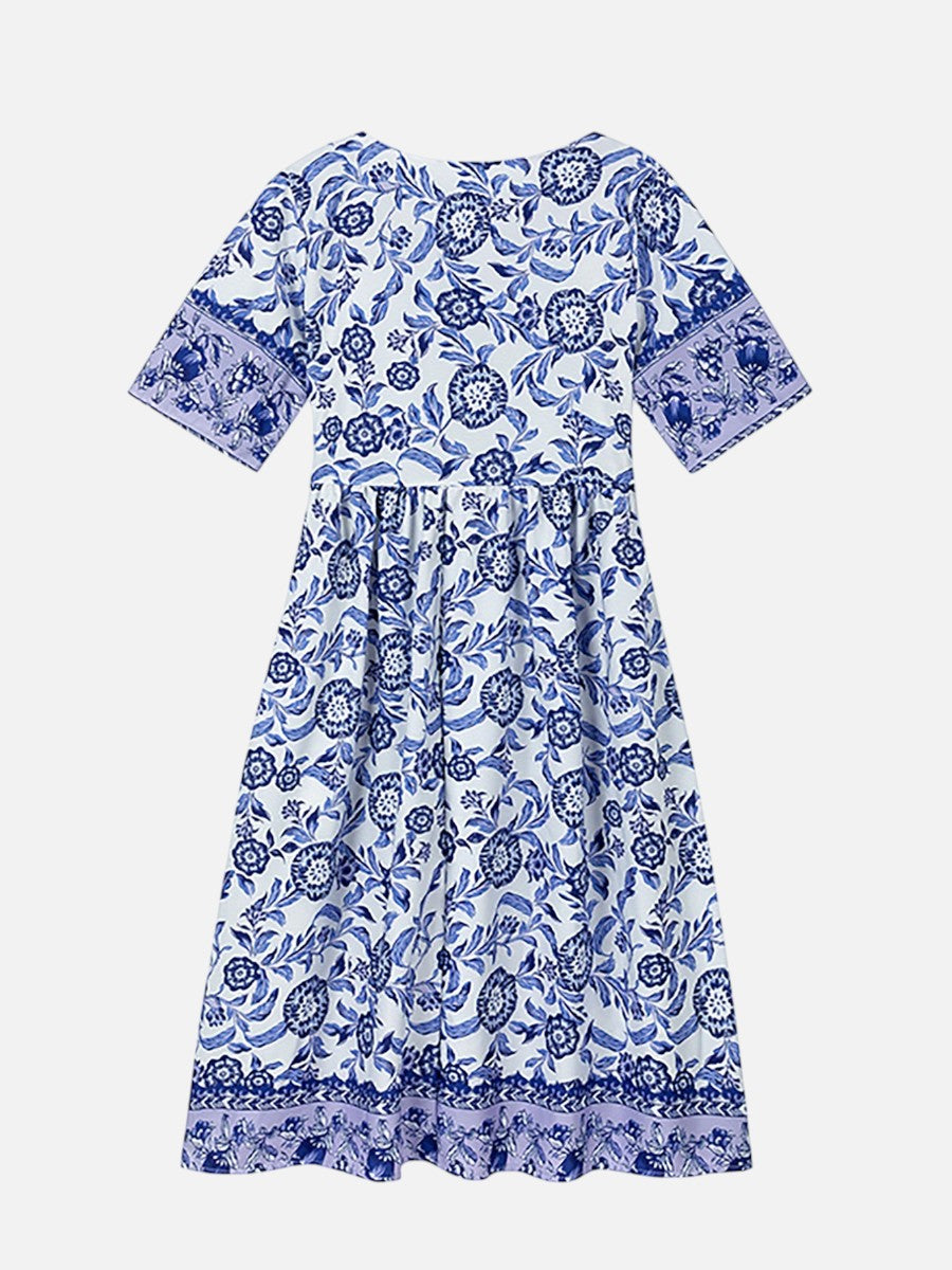 Women’s Floral Midi Dress with V-Neck