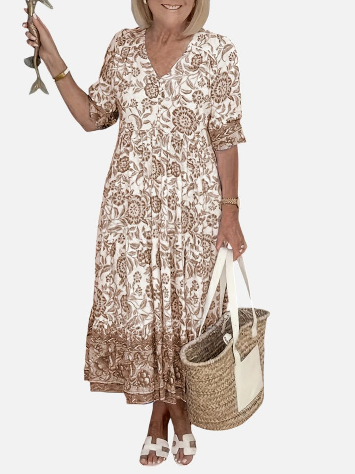 Women’s Floral Midi Dress with V-Neck