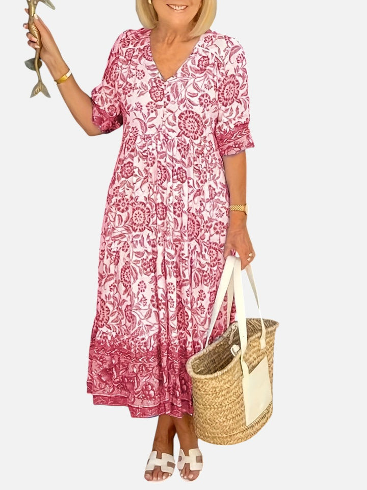 Women’s Floral Midi Dress with V-Neck