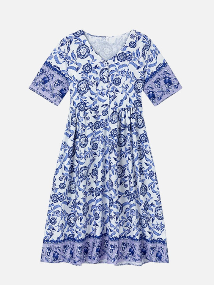 Women’s Floral Midi Dress with V-Neck