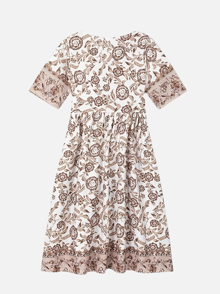 Women’s Floral Midi Dress with V-Neck