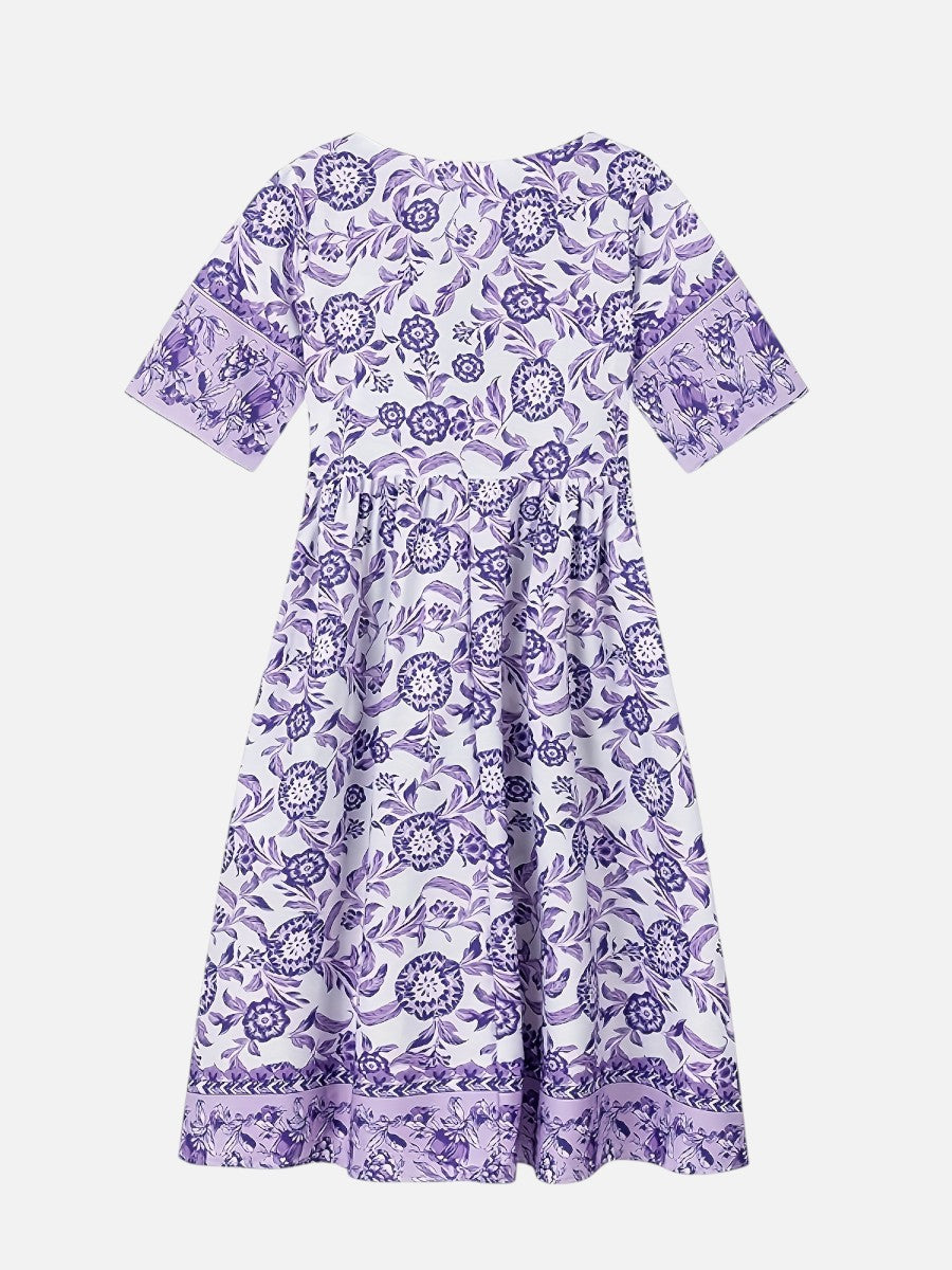 Women’s Floral Midi Dress with V-Neck