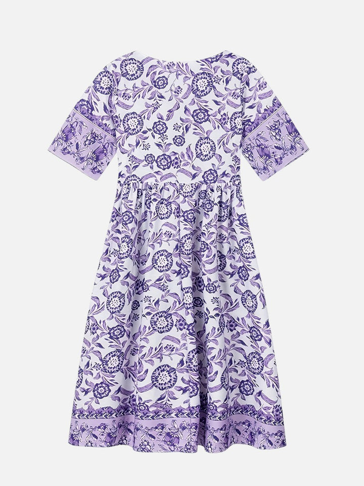 Women’s Floral Midi Dress with V-Neck