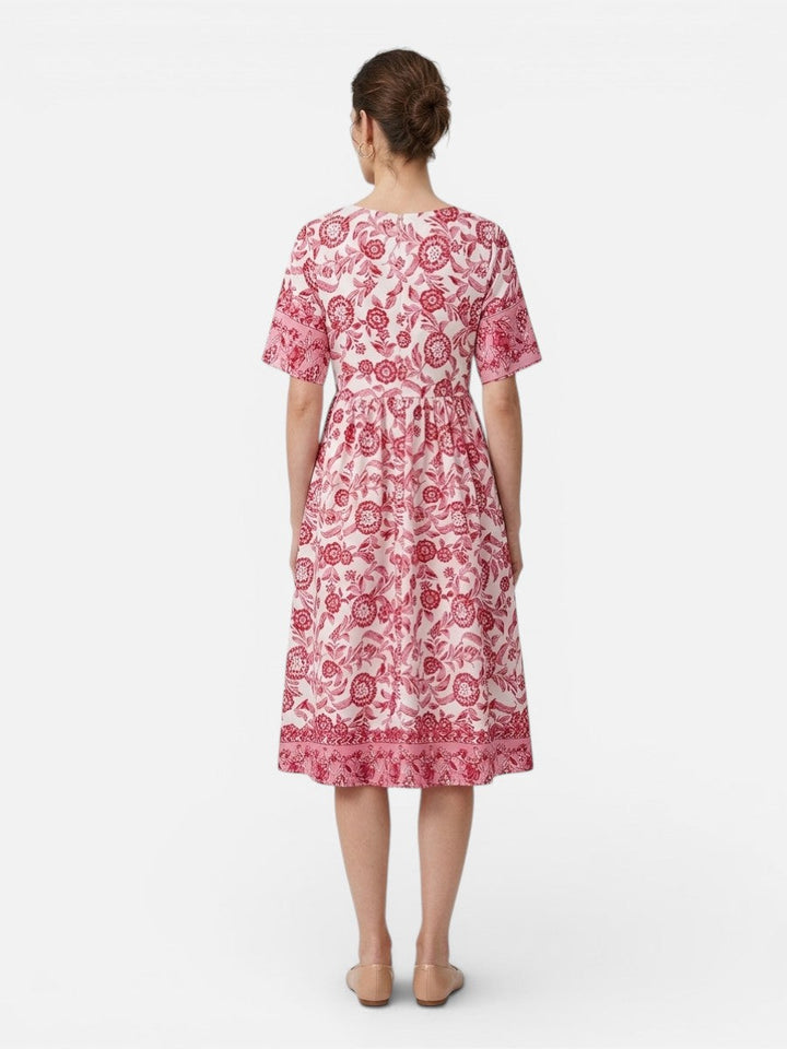 Women’s Floral Midi Dress with V-Neck