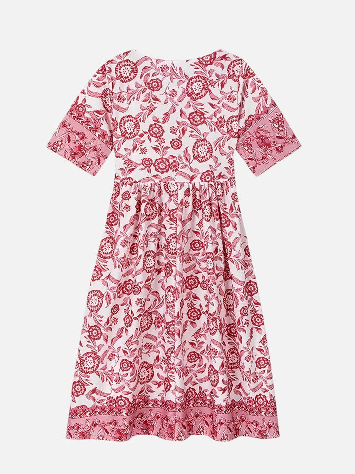Women’s Floral Midi Dress with V-Neck