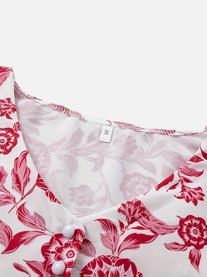 Women’s Floral Midi Dress with V-Neck