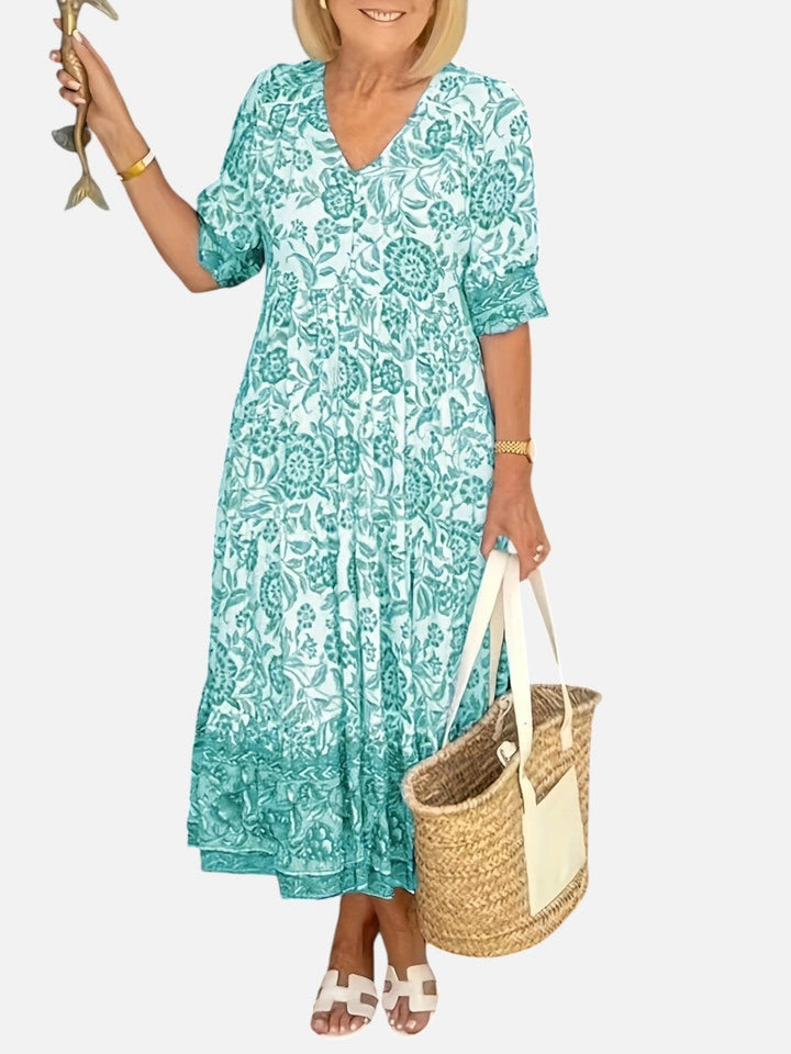 Women’s Floral Midi Dress with V-Neck