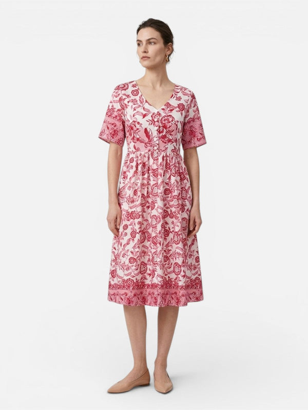 Women’s Floral Midi Dress with V-Neck