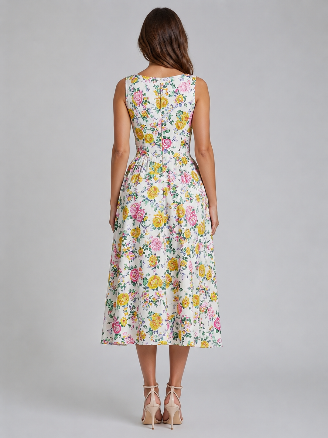 Women’s Floral Midi Sundress with V-Neck