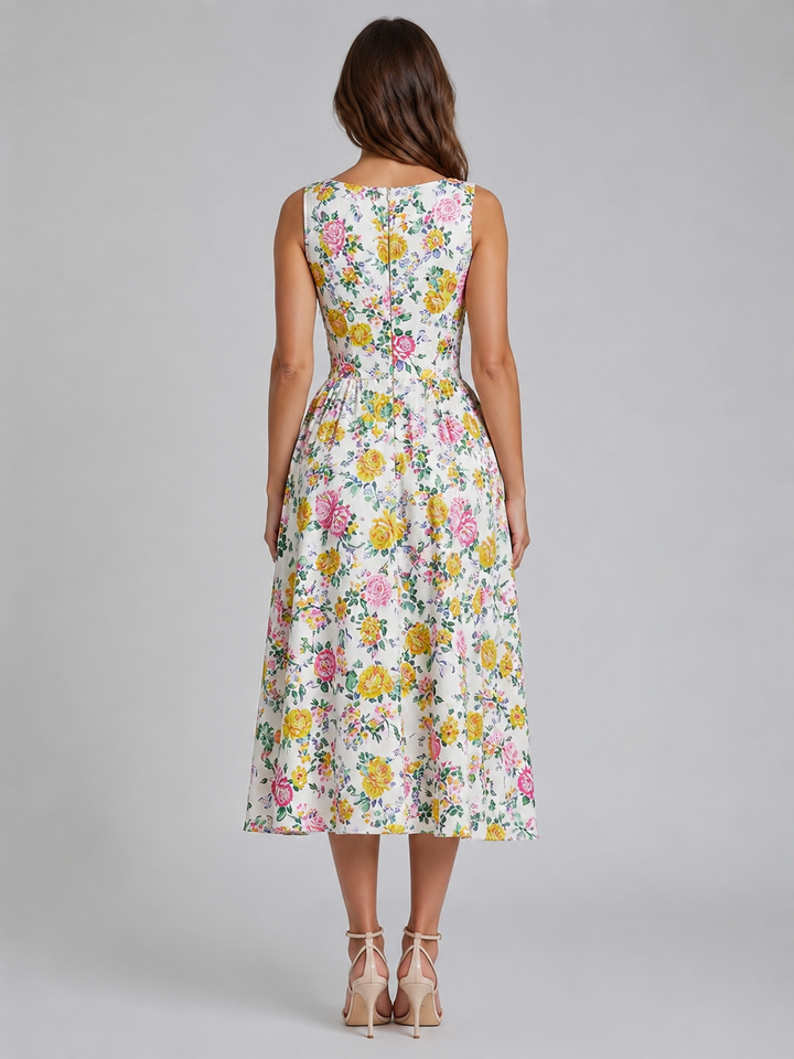 Women’s Floral Midi Sundress with V-Neck