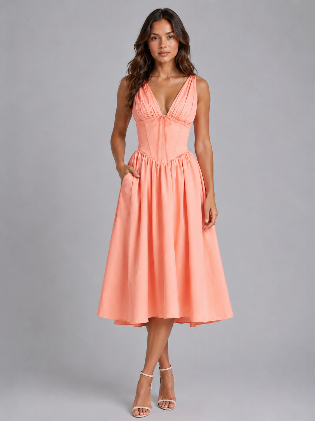 Women’s Floral Midi Sundress with V-Neck