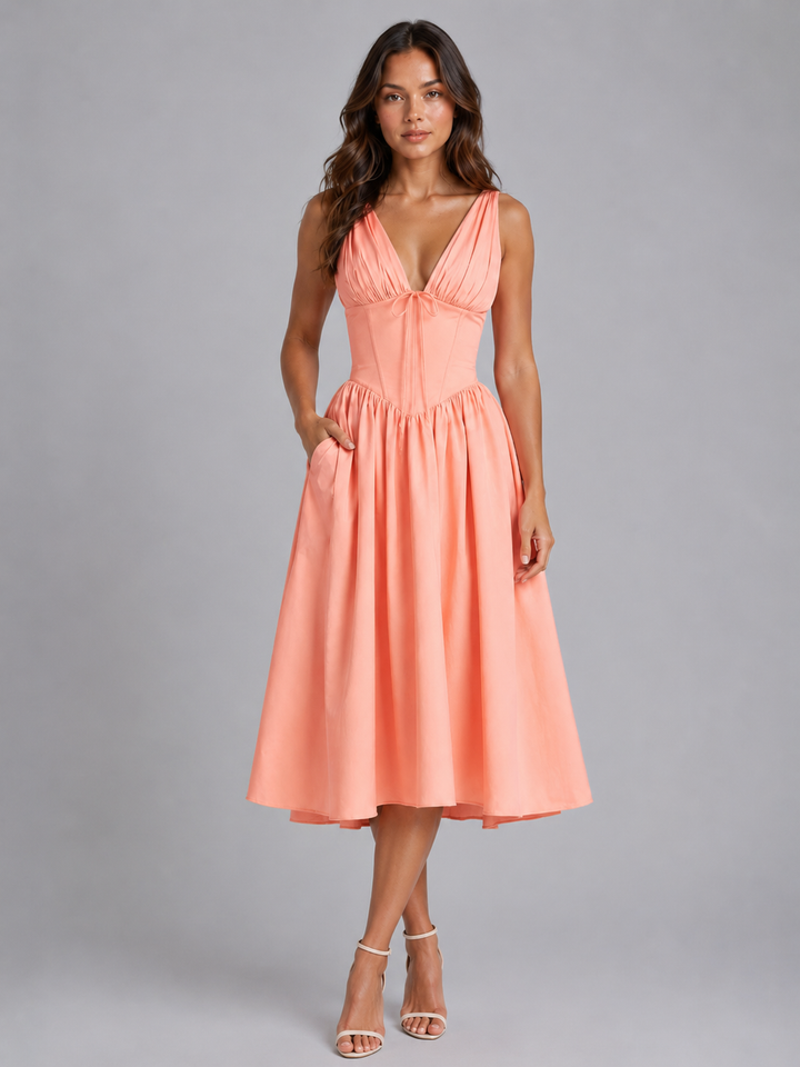 Women’s Floral Midi Sundress with V-Neck