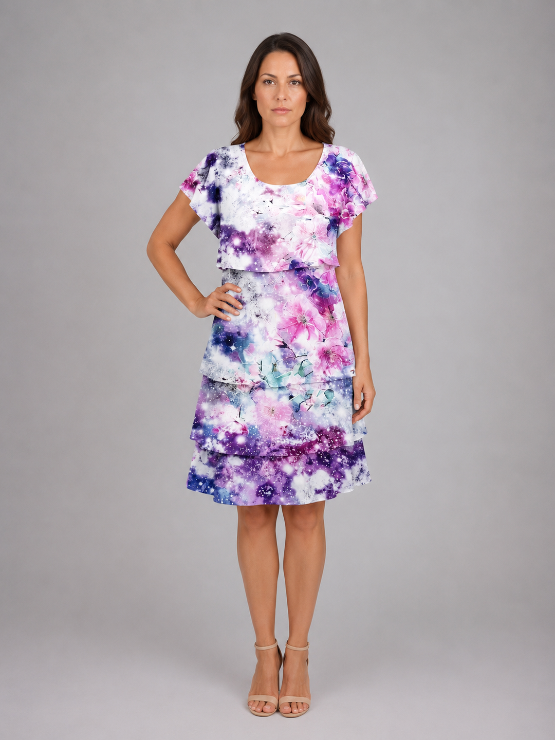 Women’s Floral Mini Dress with Layered Ruffles