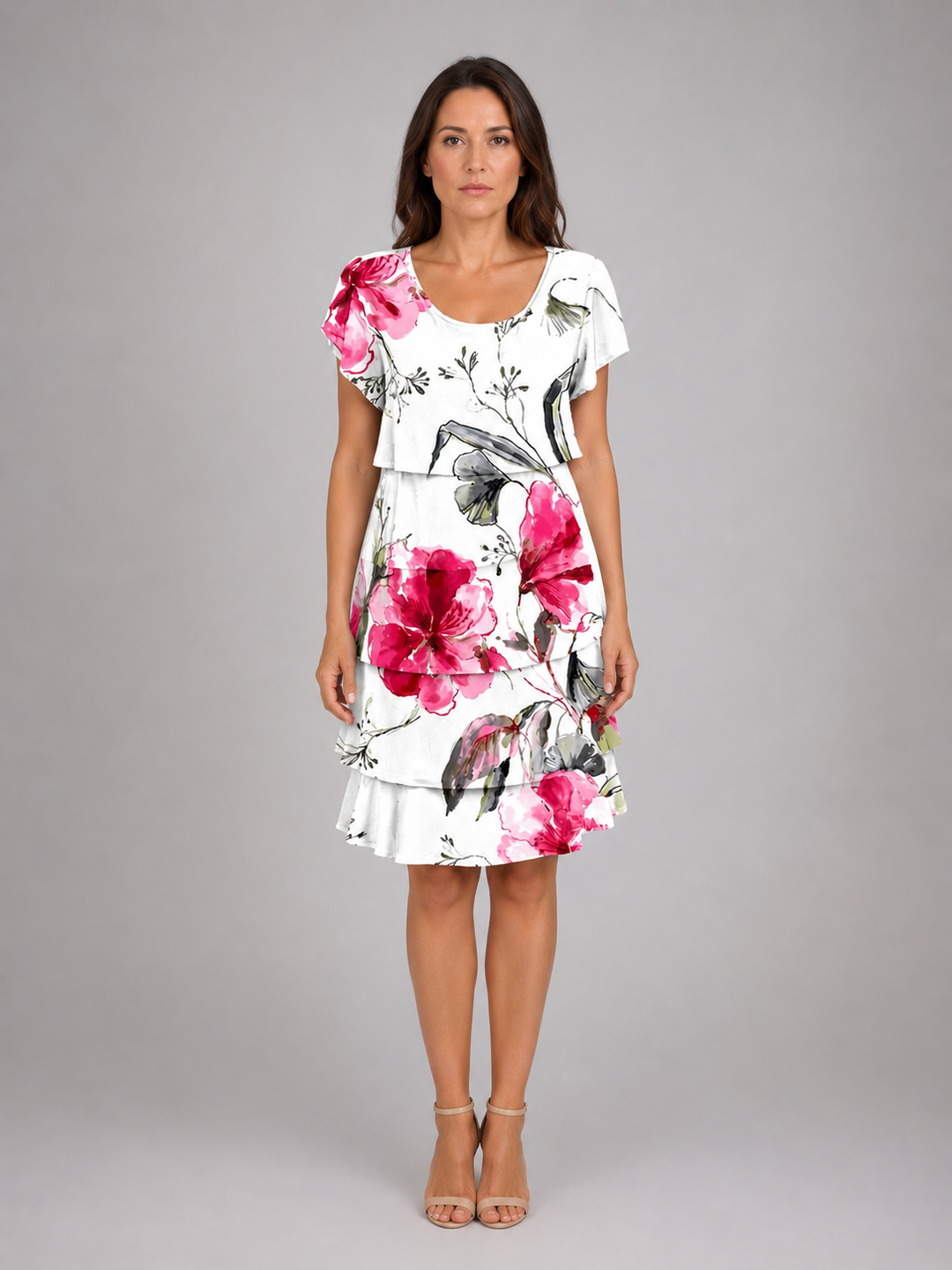 Women’s Floral Mini Dress with Layered Ruffles