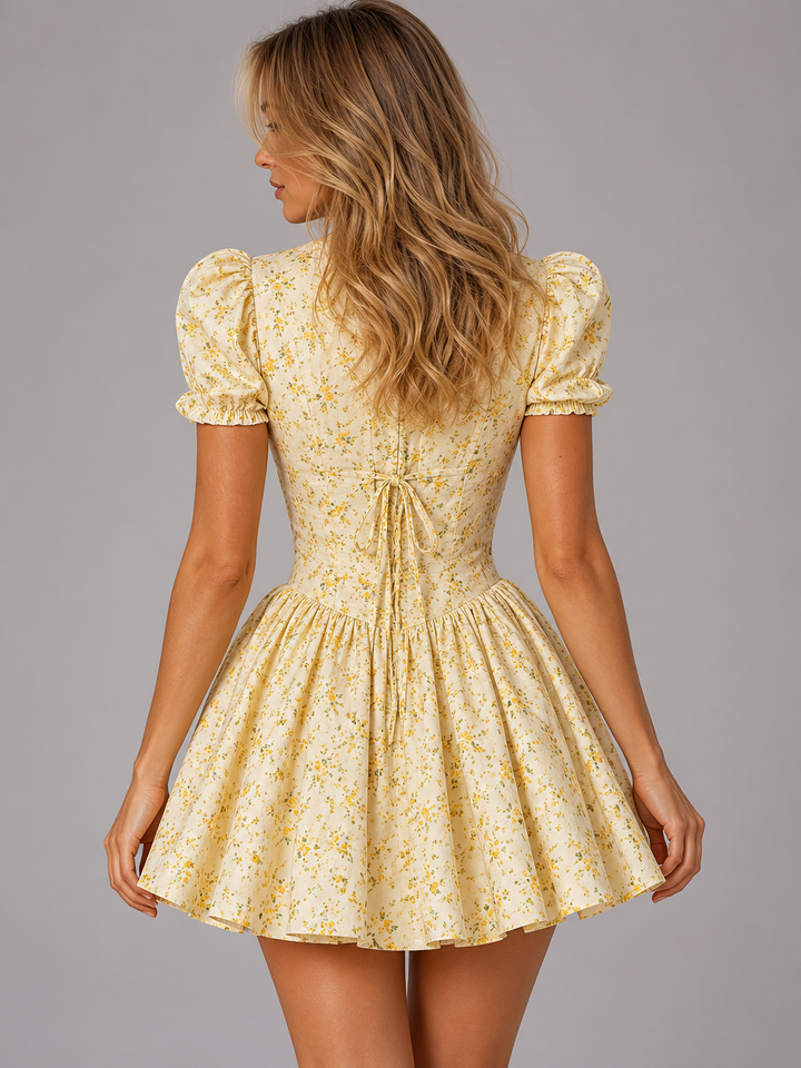 Women’s Floral Mini Dress with Puff Sleeve