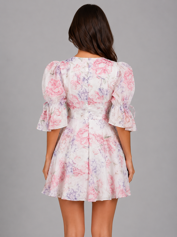 Women’s Floral Mini Dress with Puff Sleeves