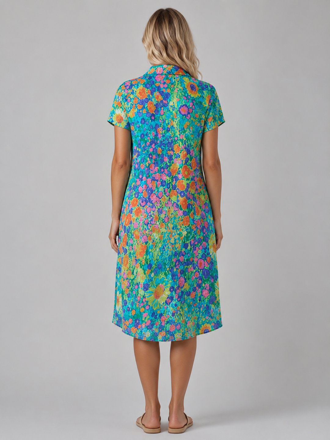 Women’s Floral Print Midi Dress with V-Neck