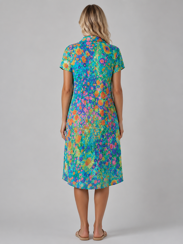 Women’s Floral Print Midi Dress with V-Neck