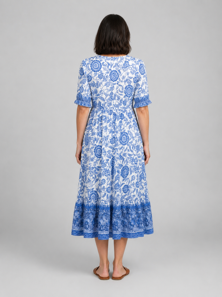 Women’s Floral Print Midi Dress with V-Neck