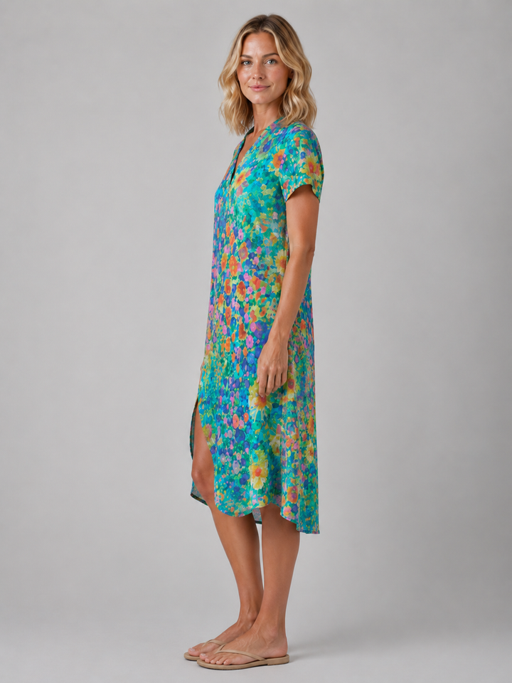 Women’s Floral Print Midi Dress with V-Neck