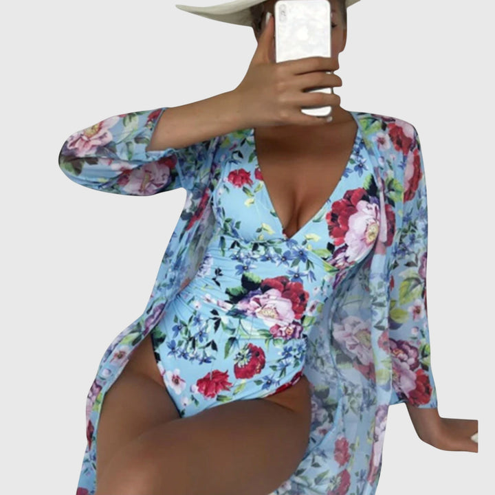 Women's Floral Print Swimsuit Set with Secure Straps for Beach D